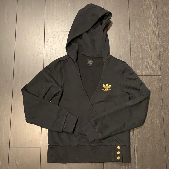 adidas Tops - Adidas v neck wrap hoodie size 34 XS black gold